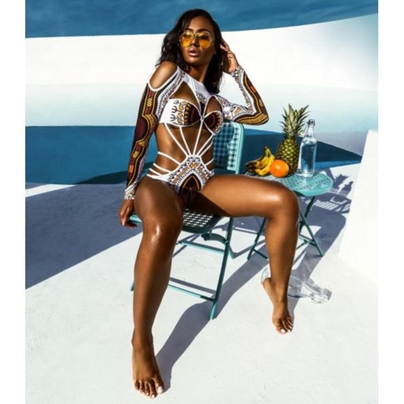 Tribal Printed Swimsuit Cut Out Sexy Monokini - Picture 1 of 2